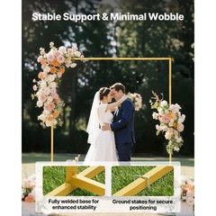Square Gold Metal Arch Backdrop Stand, 6.6 x 6.6 ft, Stable, Easy Assembly for