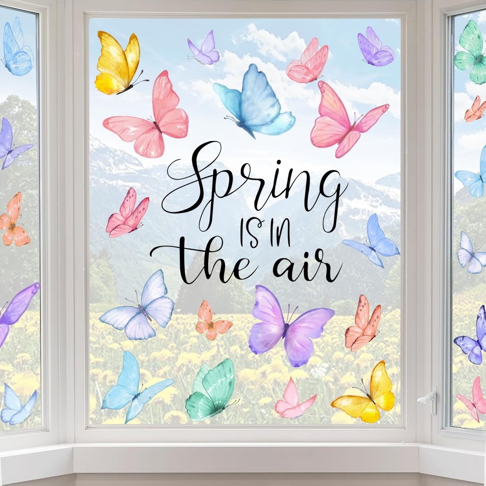 6 Sheets Spring Window Clings, Watercolor Butterfly Spring Decals, Removable Ant