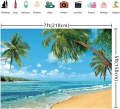 Tropical Beach Photography Background Summer Palm Trees Backdrop Blue Sea