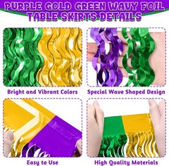 2 Pack Mardi Gras Decorations, 29.5 × 108 Inches Green Purple Gold Fringe Mardi
