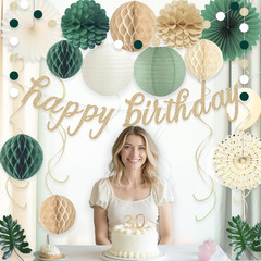 Sage Green Happy Birthday Decorations for Women, Pre-Strung Happy Birthday Banne