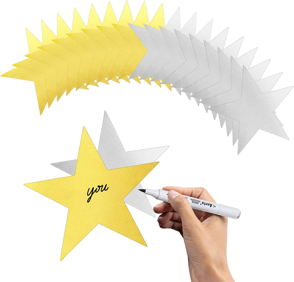 Star Cutouts, 24PCS Metallic Double Printed Paper Stars, 6 Inch Cardboard Decora