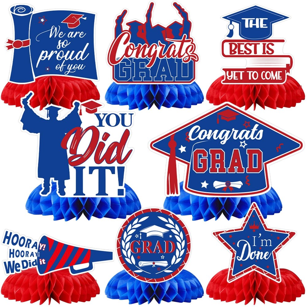 8 PCS 2025 Graduation Centerpieces, Tables, Congrats Grad, Honeycomb Toppers