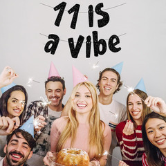 11 Is a Vibe Banner, Pre-Strung Glitter Black 11Th Birthday Banner, Funny 11Th B
