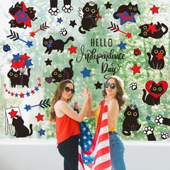 Patriotic Window Clings Double Sided Red Blue Star Black Cat Glass Decal Sticker