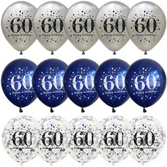 60th Birthday Decorations for Men, 15 Pieces Navy Blue Silver Happy 60th Birt…