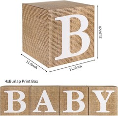 Baby Boxes with Letters for Baby Shower, 4pcs Rustic Farmhouse Style Boho Balloo
