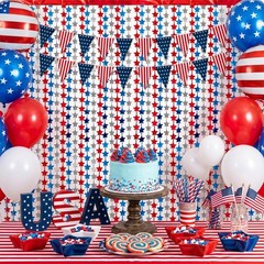 4 Pack Red White Blue Star Party 3.3 x 6.6 feet, Red, White, and