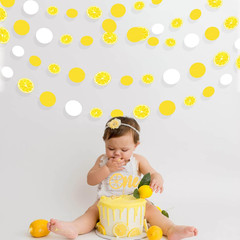 63 Ft Lemon Party Decorations Yellow White Circle Dots Garland Polka Dot Hanging