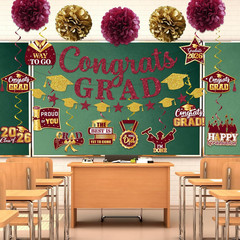 Maroon Graduation Decorations 2026, Glitter Congrats Grad Banner Hanging Swirls
