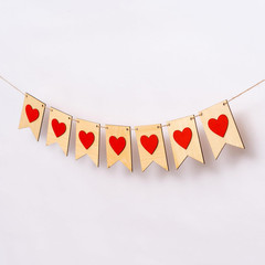 Rustic Heart Banner Garland – Natural Wood with Red Hearts, Paper, Valentine’S D