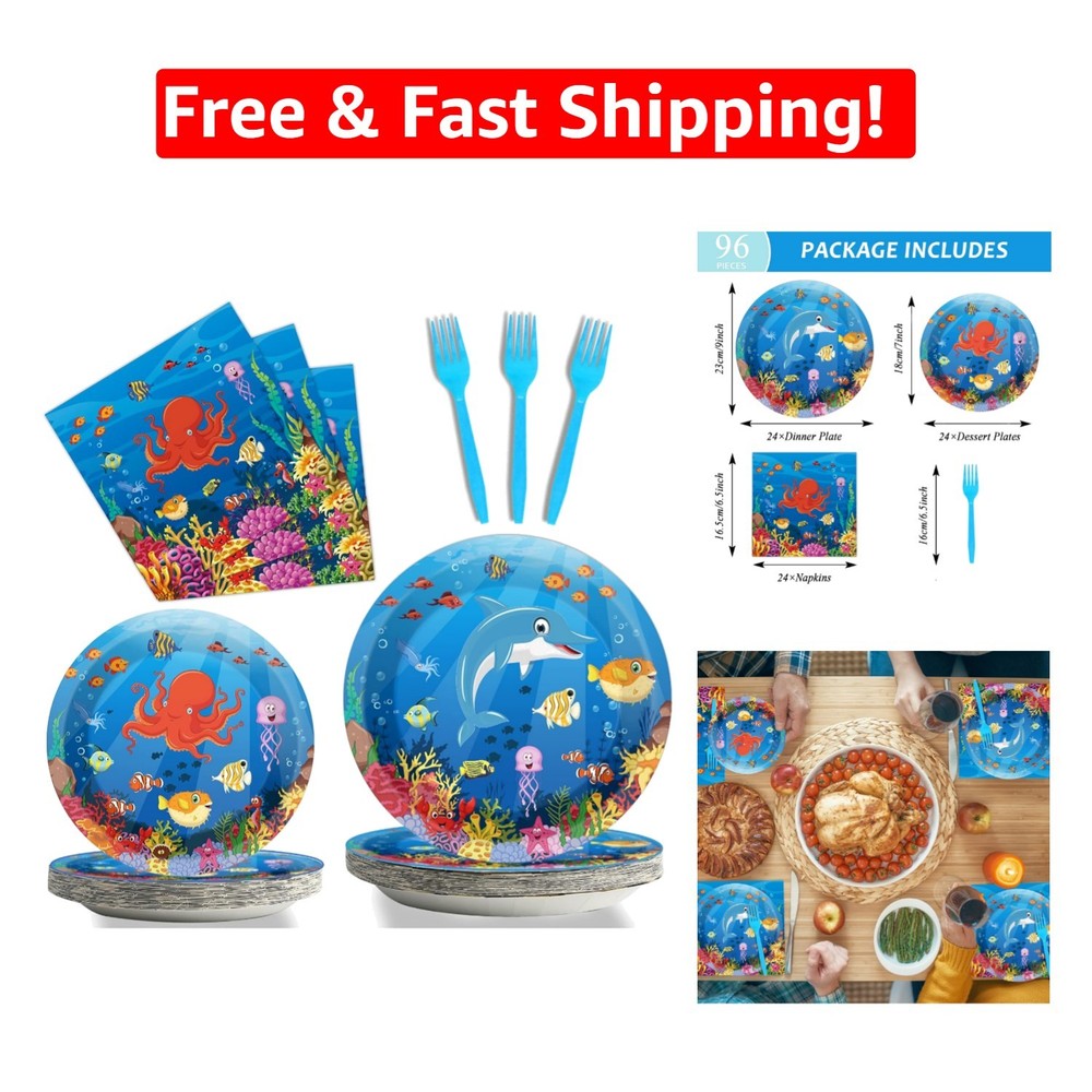 Vibrant Under the Sea Tableware – Baby Shower & Birthday Supplies for 24 Guests
