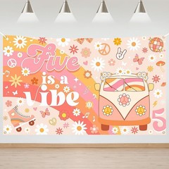 Mocsicka Groovy 5th Birthday Backdrop Banner Five is a Vibe Birthday Background