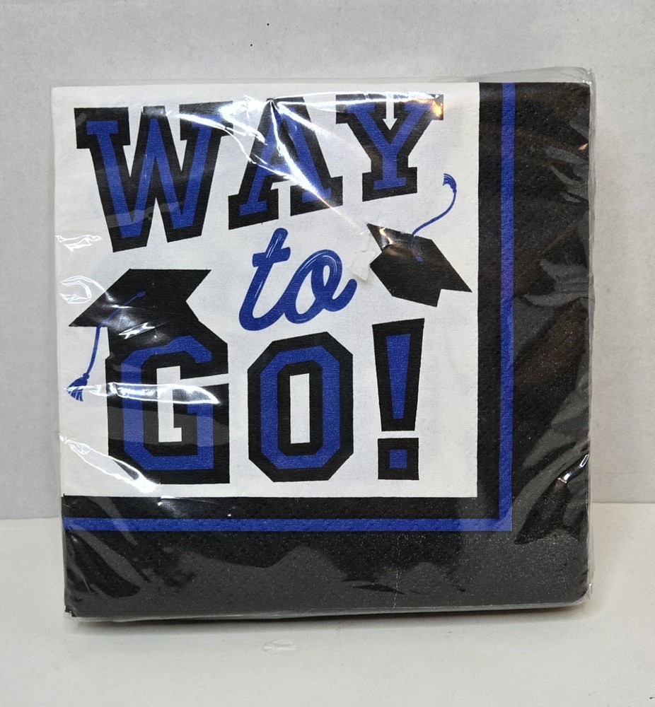 Graduation Amscan Way To Go Blue Black & White Theme 2ply USA 40ct Napkins New