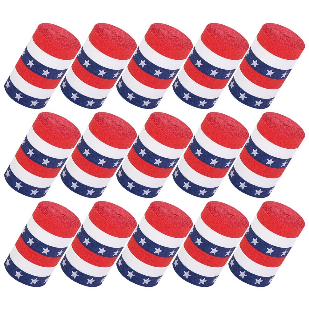 15 Rolls USA Independence Day Party Streamers, Red White Blue Crepe Paper