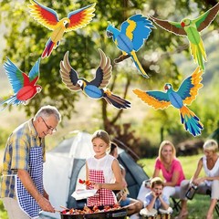Tropical Birds Honeycomb Cutouts – 6 Parrot Decorations for Luau, Beach, Jungle