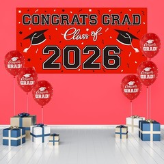 Durable 65″x32.7″ Red Graduation Backdrop – Perfect for Photos & Parties