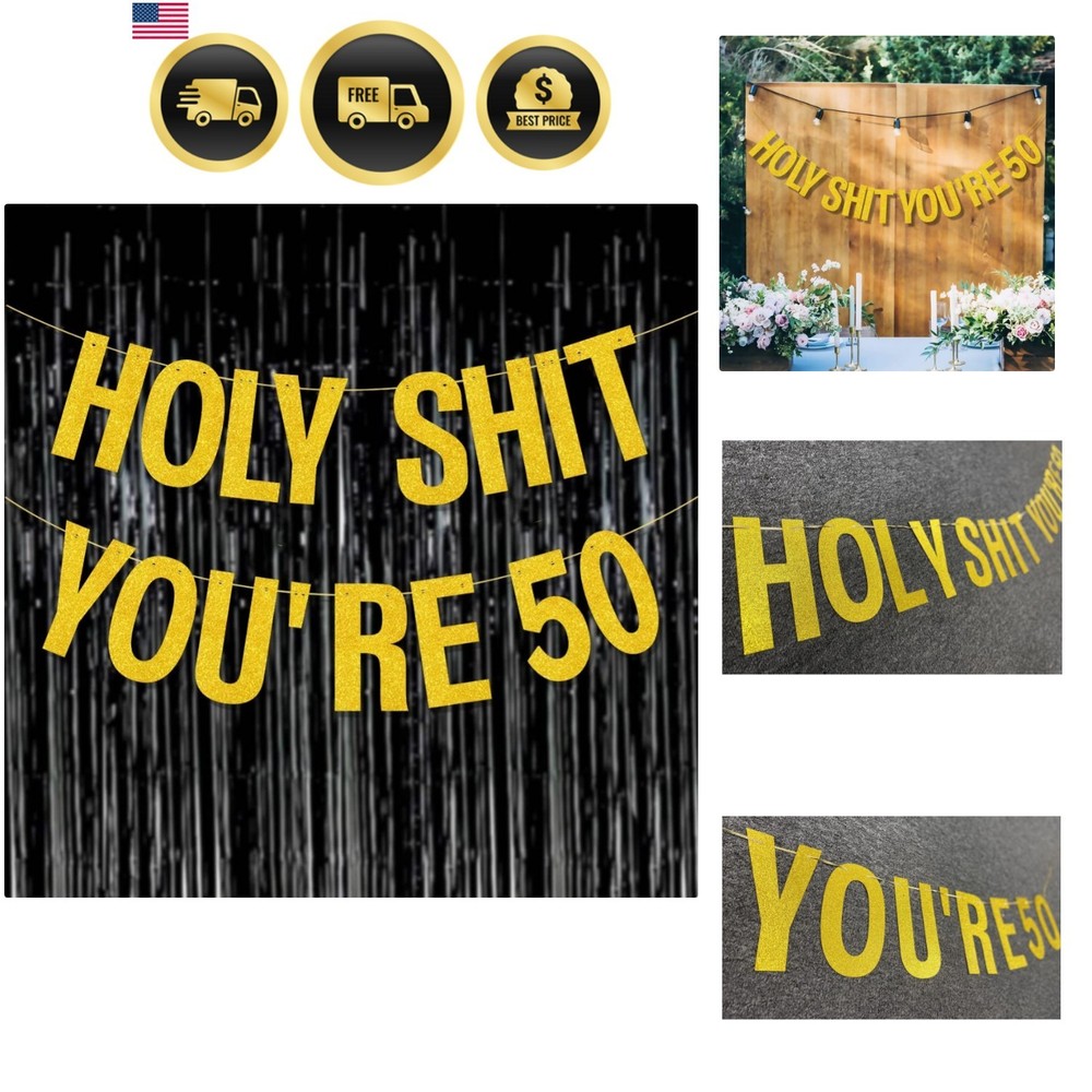 50th Birthday Decorations Banner for Women Men Pre-Strung Gold Glitter Birthd…