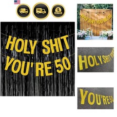 50th Birthday Decorations Banner for Women Men Pre-Strung Gold Glitter Birthd…
