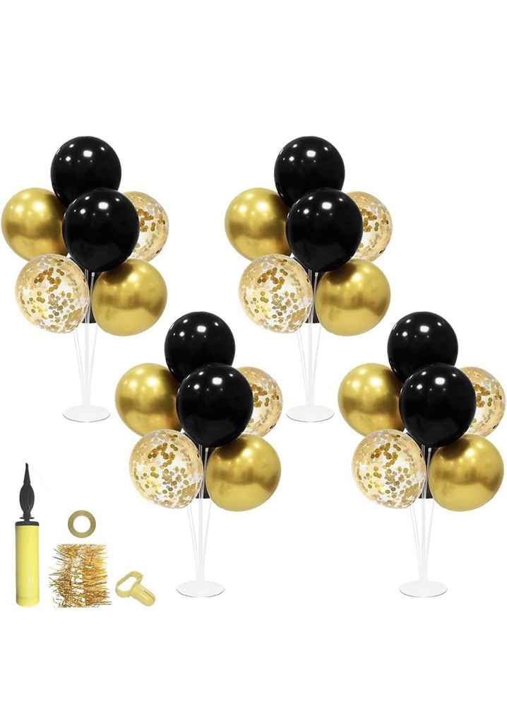 Black & Gold Balloon Stand Centerpieces for Birthday, Wedding & Party