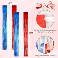 Pack Red White and Blue Foil Fringe Backdrop Curtains, Tinsel 2 Redblue