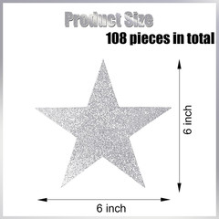 108 Pcs Glitter Silver Five Star Cutouts 6 Inch Cardboard Stars Cut-Outs Wall De