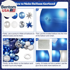 Blue White Silver Balloon Garland Arch Kit, 140Pcs Navy Light Metallic Blue Silv