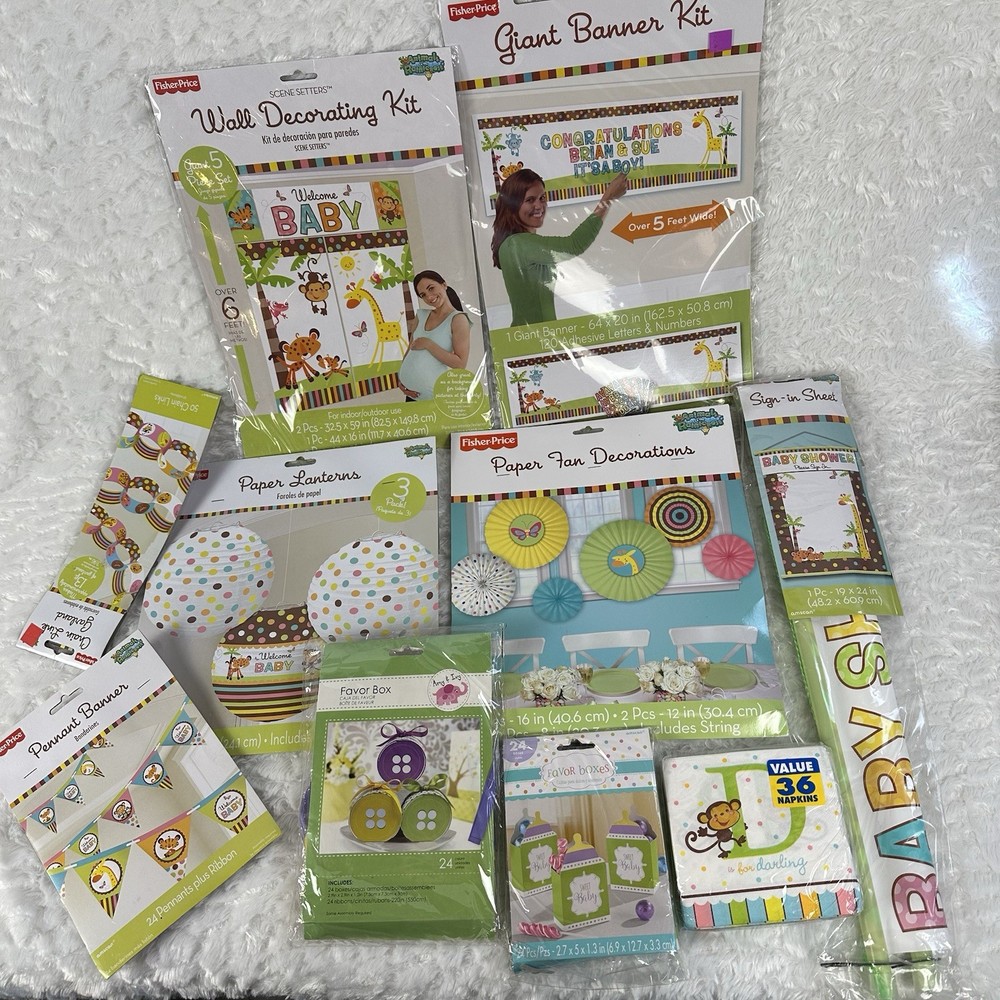 Safari Jungle Baby Shower Decor Bundle Gender Neutral Banner Fisher Price Set