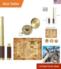 Portable Collapsible Pirate Telescope Set with Treasure Map & Pocket Compass