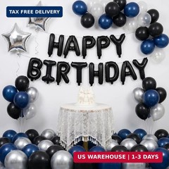 TONIFUL Black Happy Birthday Balloons Banner Decoration 16 Inch Mylar Foil Lette