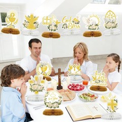 12 PCS First Communion Decoration Baptism Party Honeycomb Cross Centerpieces