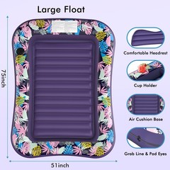 Tanning Pool Lounger Float, OKSUWATER 75″ x 51″ Pool Floats Adult with Headre…