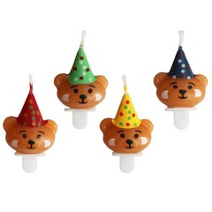 yyangz 4PCS Cute Cartoon Bear with Birthday Hat Candles Set for White