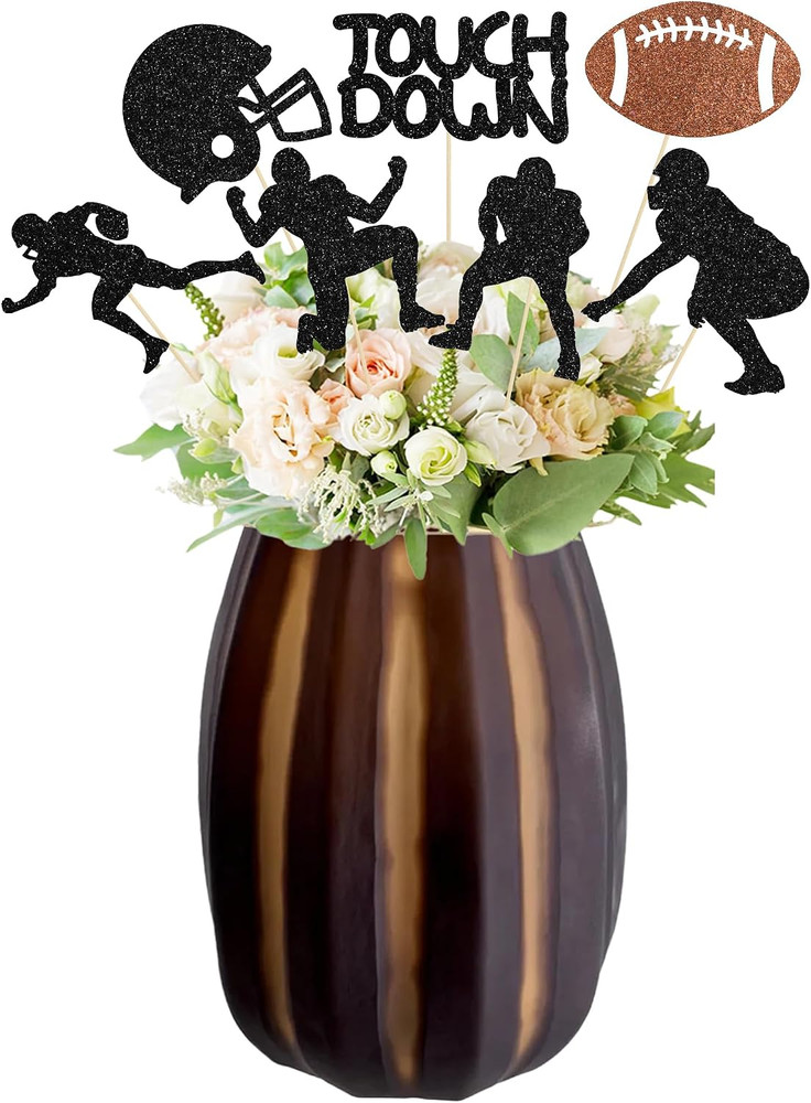 14Pcs Football Birthday Party Centerpiece Sticks Double Sided Rugby Ball Table T