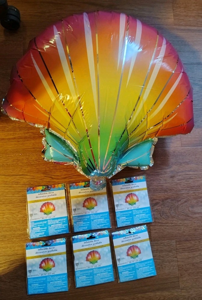 Sea shell Rainbow foil inflatable balloon 20.75 in party decoration 6 Pkgs/Shell