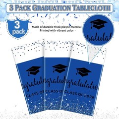3 Pack Class of 2026 Graduation Tablecloths Blue Black Foil Dot Rectangular P…