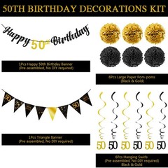 50th Birthday Decorations Kit for Men Women, Black Gold Happy 50th Birthday B…