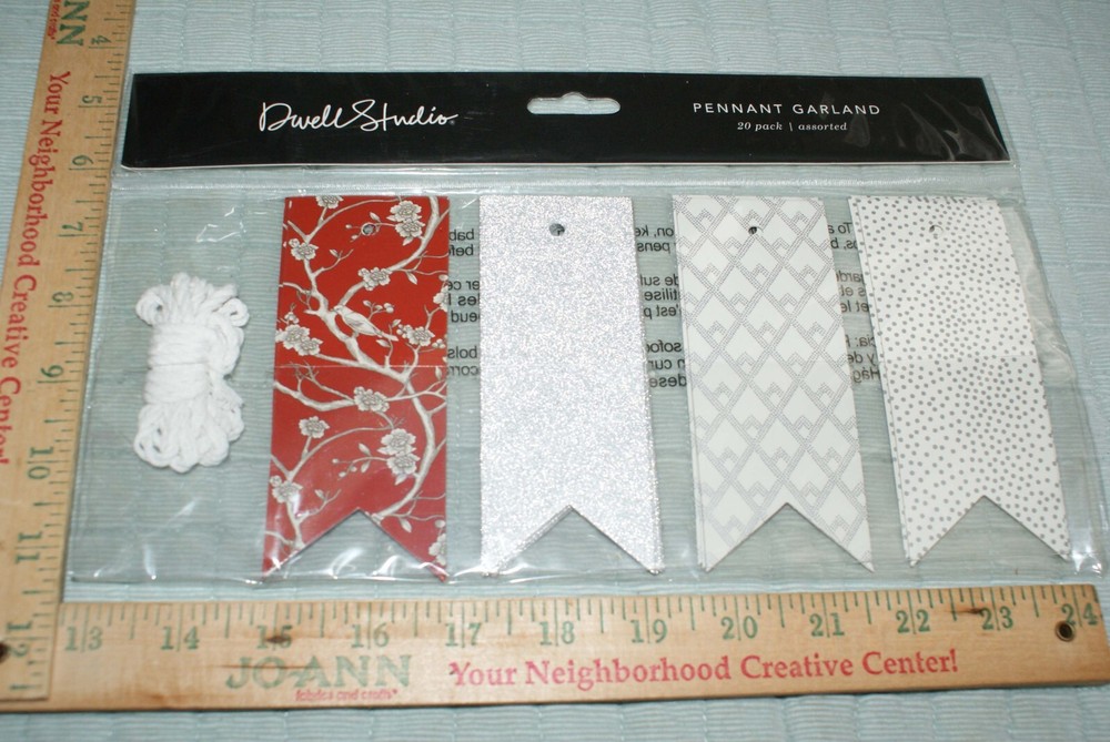 Dwell Studio Pennant Garland Red Silver Glittery Card Stock NEW Fast Shipping