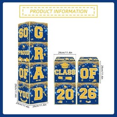 Blue and Gold Graduation Decorations 2026, 4Pcs