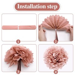 16 PCS Pink Green Party Decorations Tissue Paper Flowers Pom Poms Wall Decor