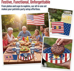 100 Pcs 250 Anniversary USA Decorations Party Supplies Set with 4th of July P…