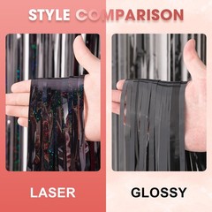 2 Pack Laser Black Tinsel Foil Fringe Curtains, Black Party Decorations, Meta…