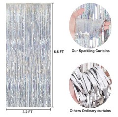 4 Pack Silver Metallic Foil Curtain Backdrop: Tinsel Fringe Curtains Photo Booth