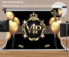 VIP Birthday Backdrop for Birthday Party Decorations Golden Balloon Black Gold