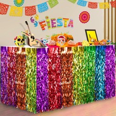 Fiesta Table Skirts Metallic Tinsel Fringe 2 Packs Cinco De Mayo Decor, New, USA