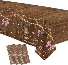 Cowboy Boots and Bows Gender Reveal Tablecloth Set, 3 Disposable Covers