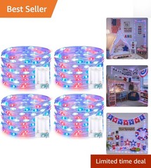 4 Pack Waterproof Red, White & Blue Fairy Lights – Perfect for 4th of July Decor
