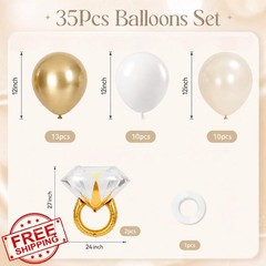 Froova Beige White Gold Balloons 35pc 12″ + Diamond Ring Foil