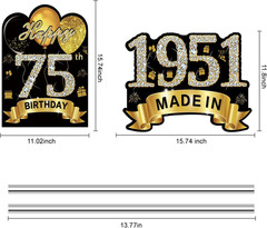 2Pcs Black Gold 75Th Birthday Yard Sign Decoration for Men Women,Happy 75Th Birt