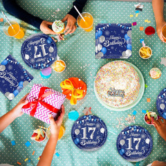 40Pcs 17Th Birthday Decorations for Boys Girls Elegant Blue Silver 17 Years Old